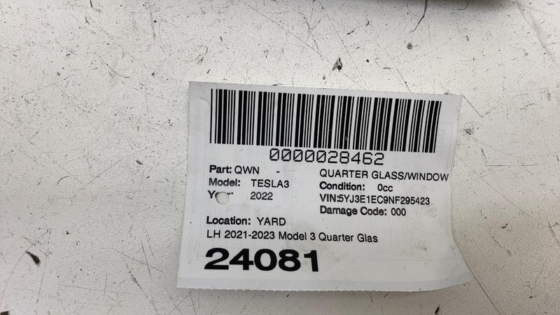 ⭕ 2021-2023 Tesla Model 3 Rear Side Quarter Fixed Window Glass Right R