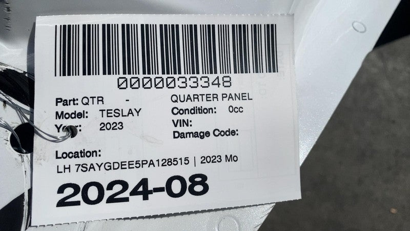 ⭕ 2020-2023 Tesla Model Y Rear Left Quarter Panel Structural Cutout White PPSW