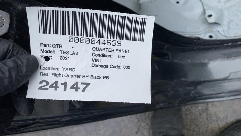 ⭕ 2021-2023 Tesla Model 3 Rear Right Quarter Panel Cutout RH Black PBSB