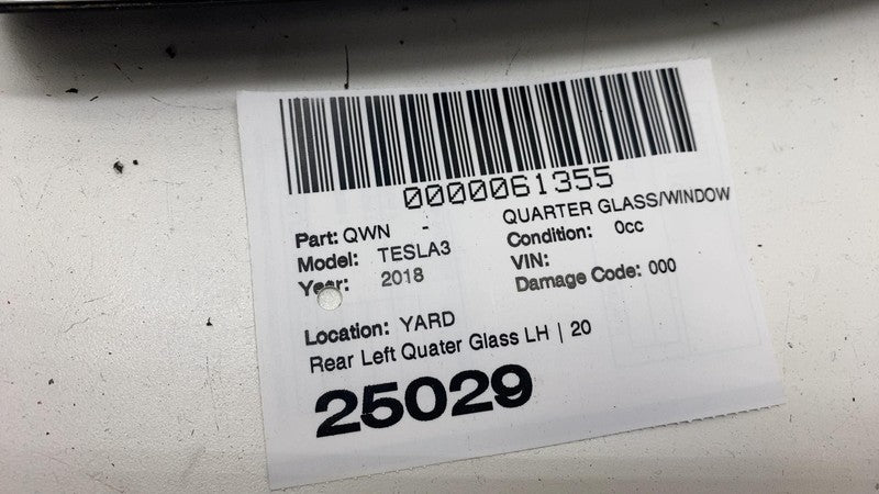 108070300F ⭕ 2017-2020 Tesla Model 3 Rear Left Quarter Fixed Window Glass OEM 1080703-00-F
