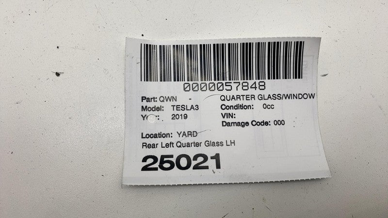 108070300H ⭕ 2017-2020 Tesla Model 3 Rear Left Quarter Fixed Window Glass LH 1080703-00-H