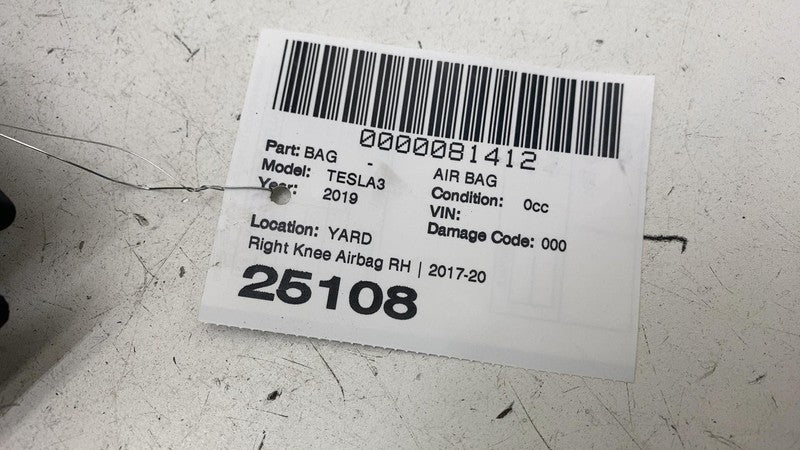 107782600D ⭕ 2017-2023 Tesla Model 3 Right Lower Knee Safety Airbag Module RH 1077826-00-D