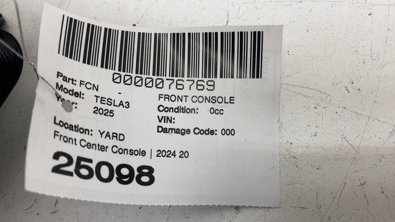 1982882-24-F ⭕ 24-25 Tesla Model 3 Front Center Console Armrest & Storage Compartment GEN 3