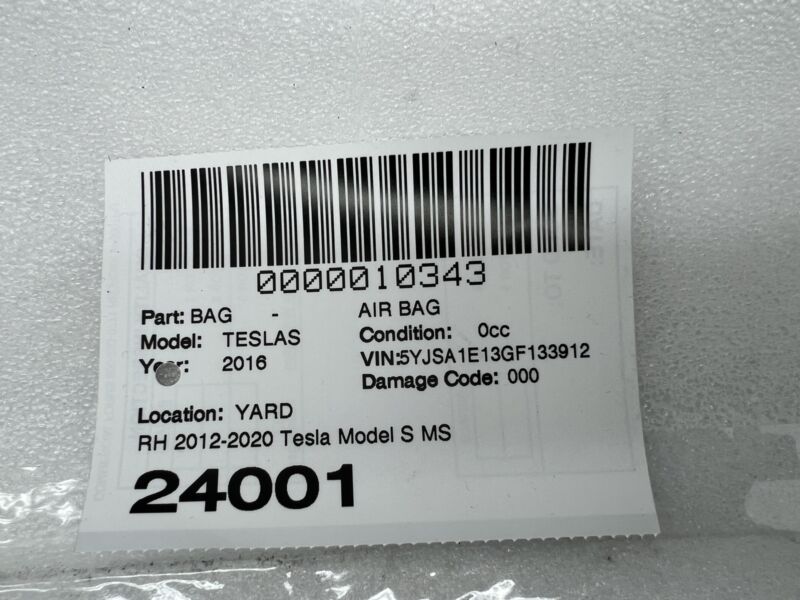 100526200D 2012-2020 Tesla Model S Passenger Side Roof Curtain Safety Airbag Right Assembly