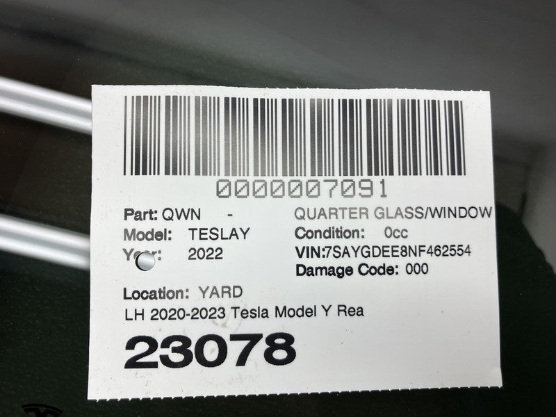 E4 43R-000073 2020-2023 Tesla Model Y Rear Driver Side Quarter Window QTR Glass Left LH Assy