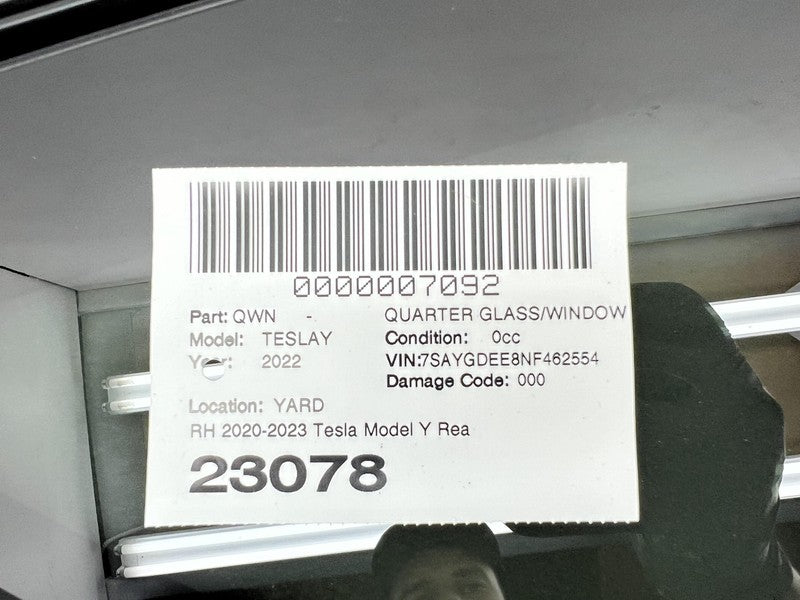 1495741-90-H 2020-2023 Tesla Model Y Rear Passenger Side Quarter Window QTR Glass Right Assy