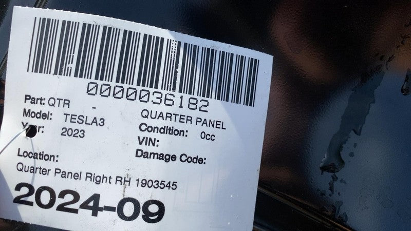 1903545-S0-A ⭕2021-2023 Tesla Model 3 Rear Passenger Right Quarter Panel Structural Frame Cut