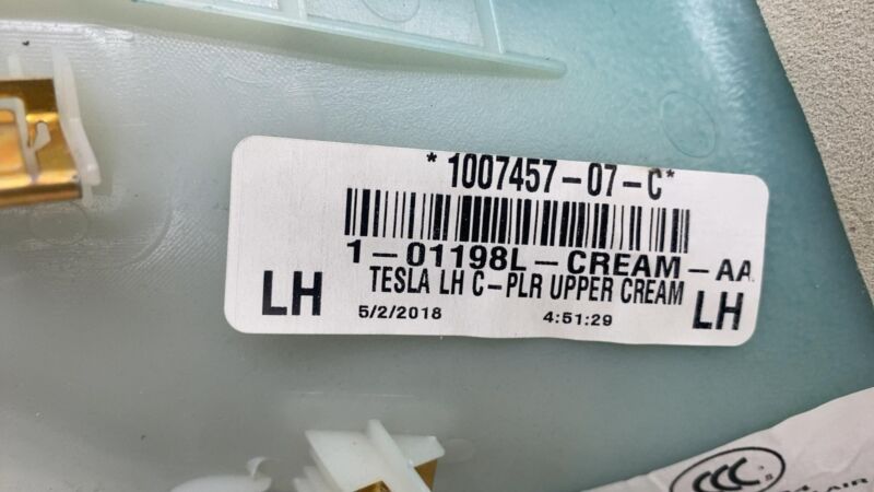 2012-2020 Tesla Model S MS Driver Side C-Pillar Trim Cover Upper Left Assembly