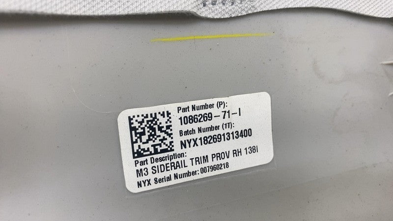 1086269 71 I ⭕ 2017-2020 Tesla Model 3 Rear Headliner Siderail Pillar Trim Right 1086269-71-I