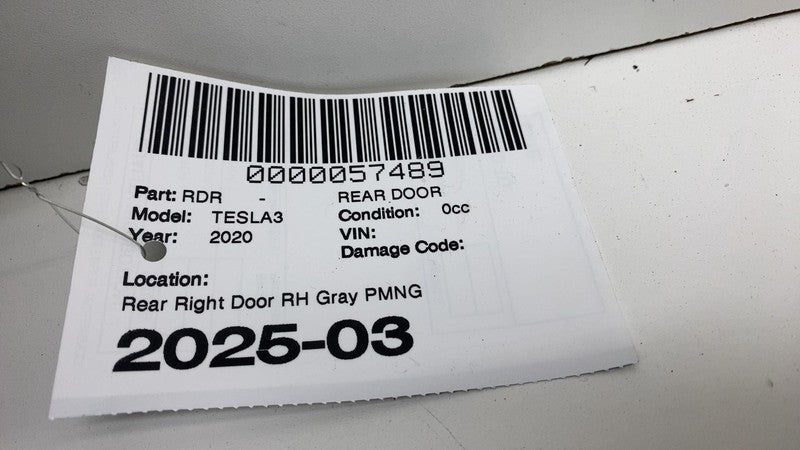 ⭕ 2017-2020 Tesla Model 3 Rear Passenger Side Door Shell Panel Right Gray PMNG