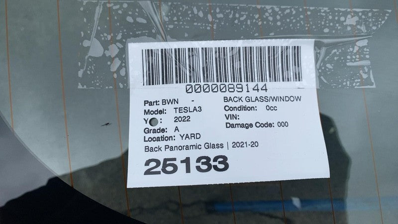 ⭕ 2021-2023 Tesla Model 3 Rear Trunk Panoramic Backlite Roof Glass Bac