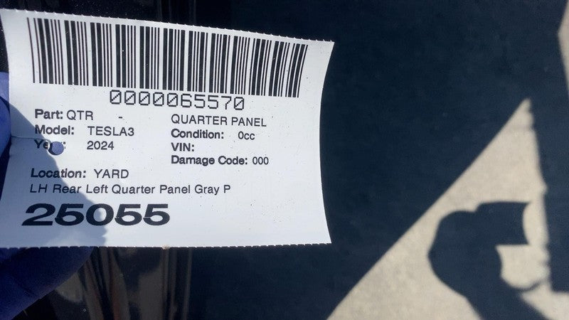 ⭕ 24-25 Model 3 Rear Driver Side Quarter Panel Structure Cutout Left Gray - PN01