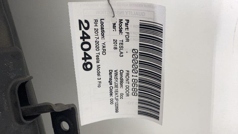 1081420-E0-C ⭕ 2017-2020 Tesla Model 3 Front Door Shell Panel Right Black PBSB 1081420-E0-C