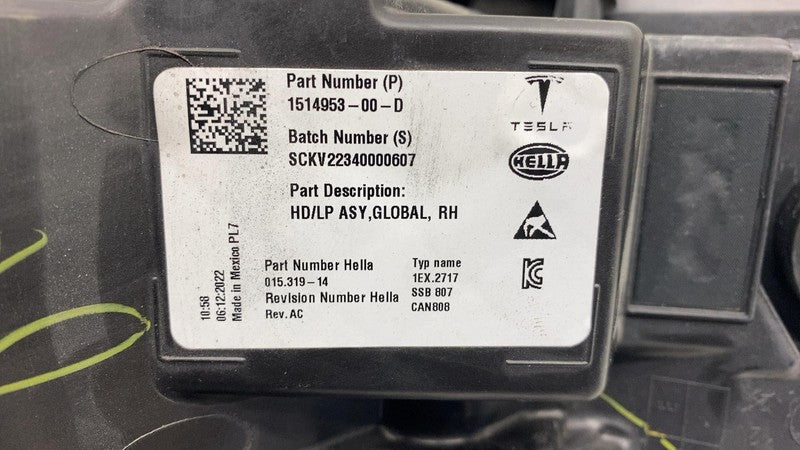 151495300D ⭕ 21-23 Tesla Model Y 3 Front Right Headlight Projector Headlamp RH 1532925-09-E