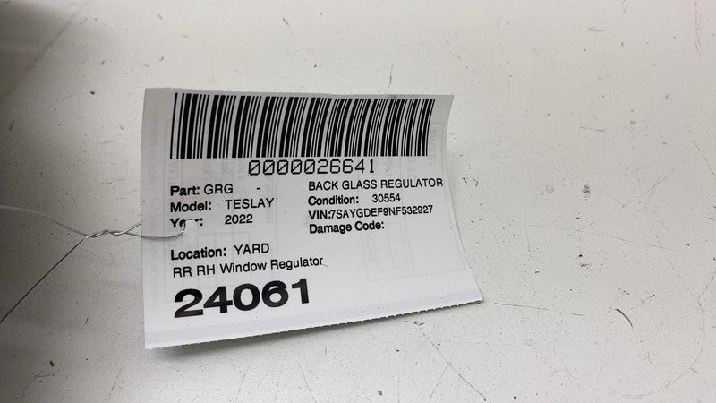 ⭕ 20-23 Tesla Model Y Rear Passenger Right Window Regulator & Motor 14