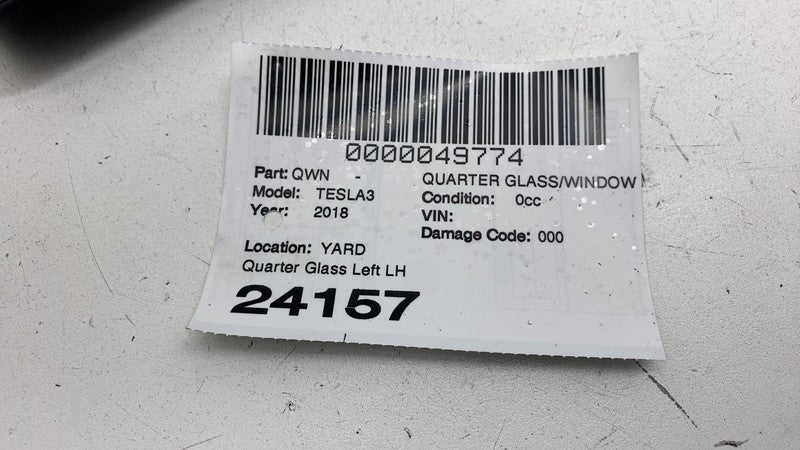 2017-2020 Tesla Model 3 M3 Rear Driver Side Quarter Fixed Window Glass