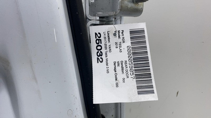 ⭕ 2017-2020 Tesla Model 3 Rear Driver Side Door Shell Panel Left LH White - PPSW