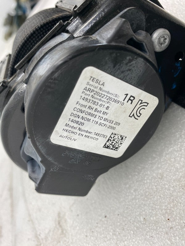 1493783 01 B ⭕ 2020-2023 Tesla Model Y Front Right 1st Row Seat Belt & Retractor 1493783-01-B