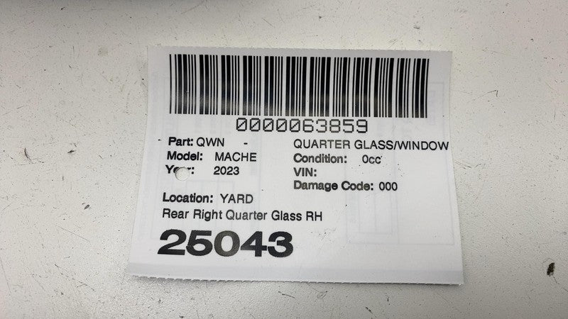 LJ8BR297B00B ⭕ 2021-2023 Ford Mustang Mach-E Rear Right Quarter Window Glass LJ8B-R297B00-B