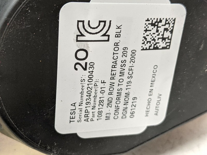 1081281-01-F ⭕ 2017-2023 Tesla Model 3 Rear Side 2nd Row Seatbelt Retractor Left 1081281-01-F