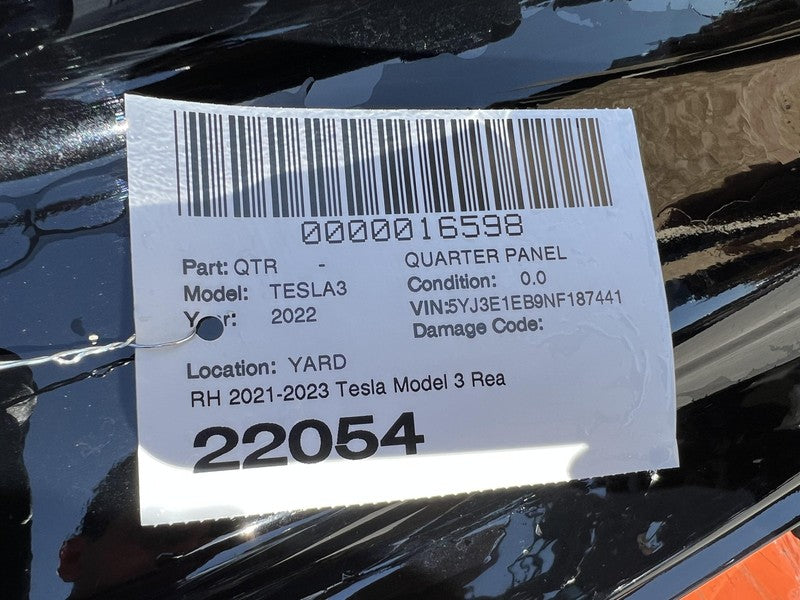 ⭕ 2021-2023 Model 3 Rear Right Quarter Panel Structural Frame Cutout Black PBSB