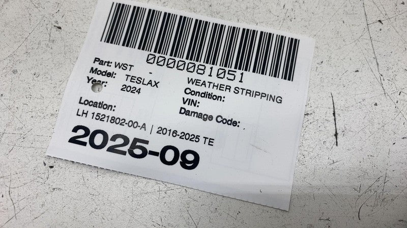 1521802-00-A ⭕ 2016-2025 Tesla Model X MX Left Side B Pillar Weatherstrip Seal 1521802-00-A