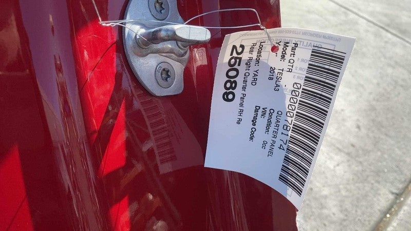 ⭕ 17-20 Tesla Model 3 M3 Rear Right Quarter Panel Structural Frame Cut Red PPMR