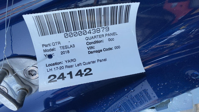 ⭕ 17-20 Tesla Model 3 Rear Left Quarter Panel Structural Frame Cut Blue - PPSB