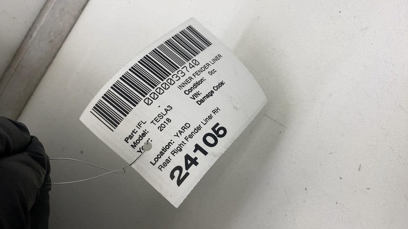 108158400B 17-23 Model 3 Rear Right Wheelhouse Fender Arch Liner Splash Shield 1081584-00-B