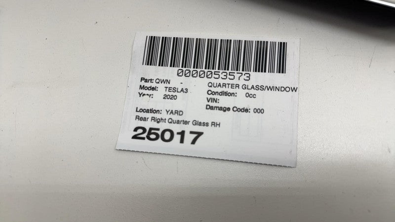 1080706-00 ⭕ 2017-2020 Tesla Model 3 M3 Rear Right Quarter Fixed Window Glass RH 1080706-00