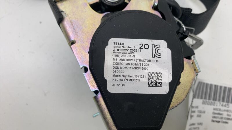 2017-2022 Tesla Model 3 Rear Left or Right 2nd Row Seat Belt Retractor Black OEM