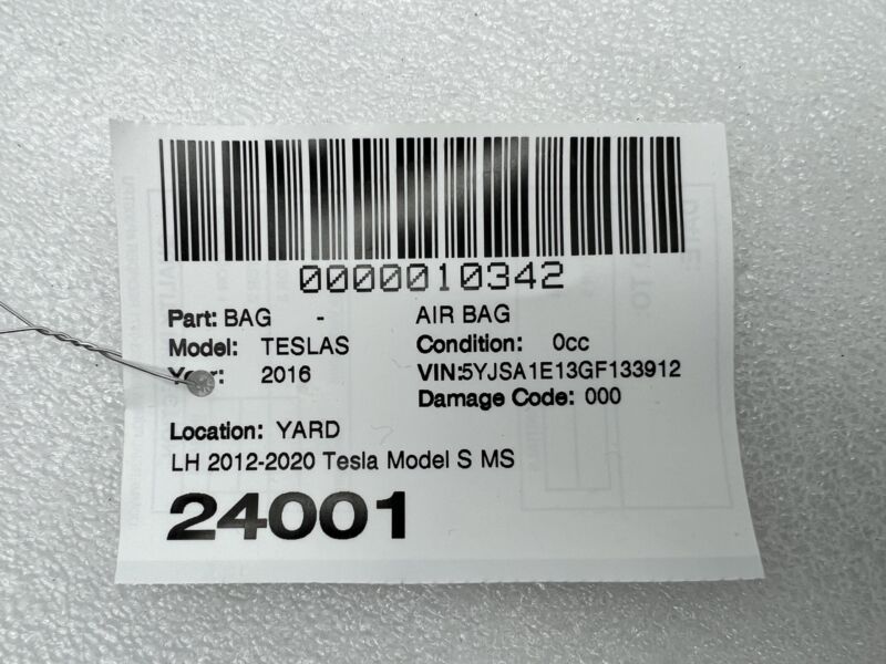 100526100D 2012-2020 Tesla Model S Driver Side Roof Curtain Safety Airbag Left LH Assembly