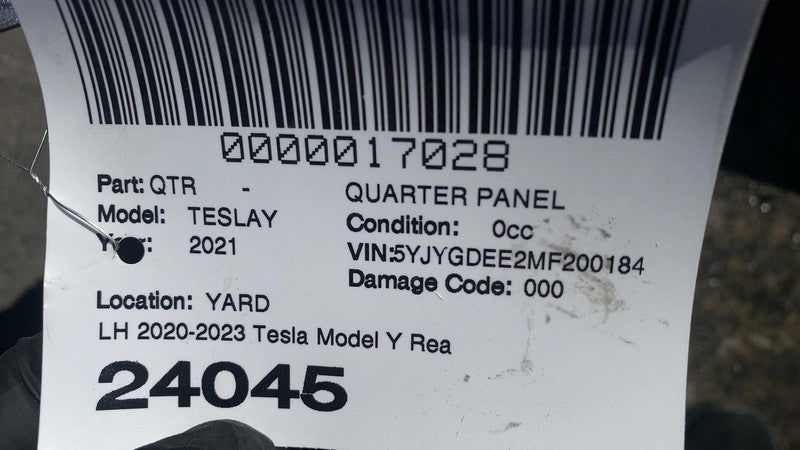 ⭕ 2020-2023 Tesla Model Y Rear Left Quarter Panel Structural Cutout LH