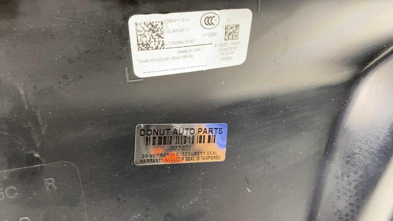 1090411-01-I ⭕ 17-20 Tesla Model 3 Front Right Interior Door Panel Trim Card OEM 1090411-01-I