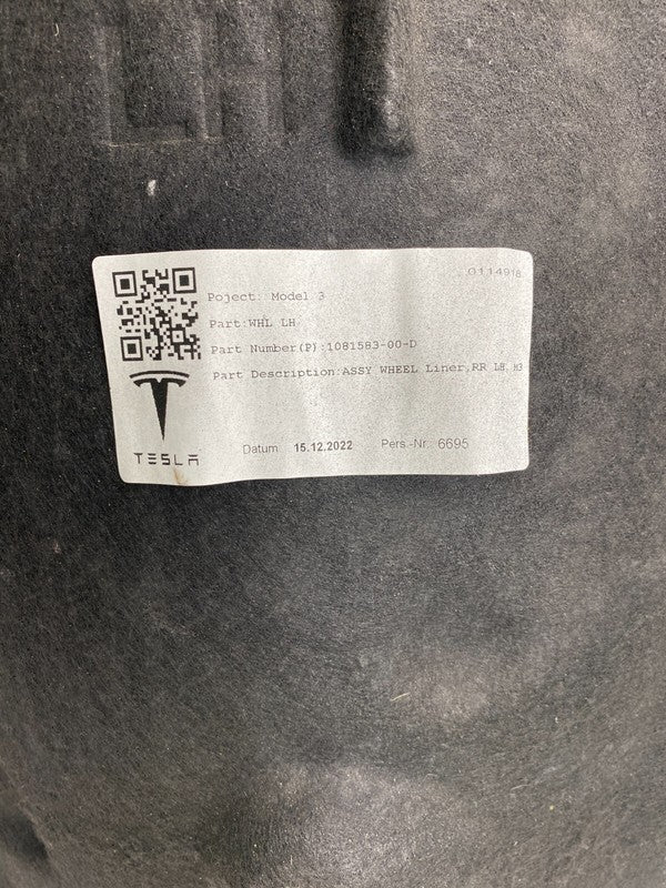 108158300D ⭕ 17-23 Model 3 Rear Left Wheel Fender Liner Splash Shield Guard LH 1081583-00-D