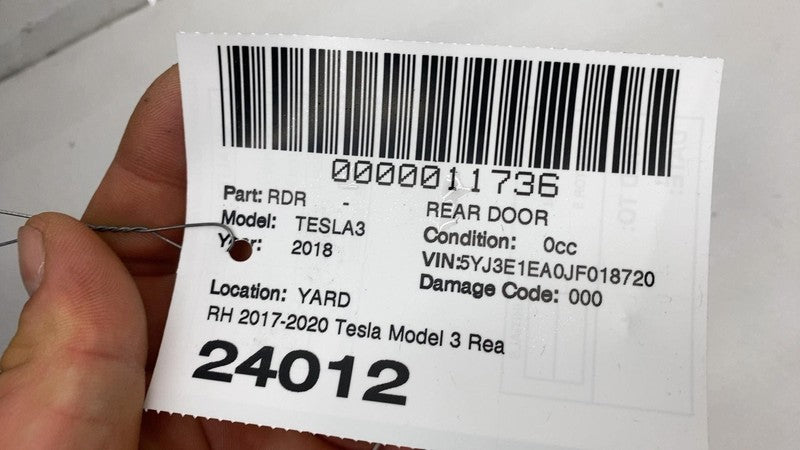 1081440-E0-C ⭕ 2017-2020 Tesla Model 3 M3 Rear Door Shell Panel Right Black PBSB 1081440-E0-C