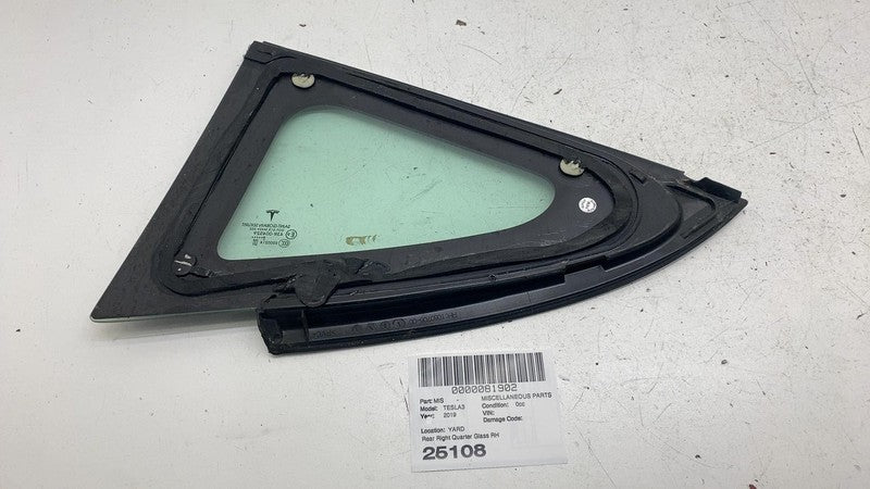 1080706-00 ⭕ 2017-2020 Tesla Model 3 Rear Right Quarter Fixed Window Glass OEM 1080706-00