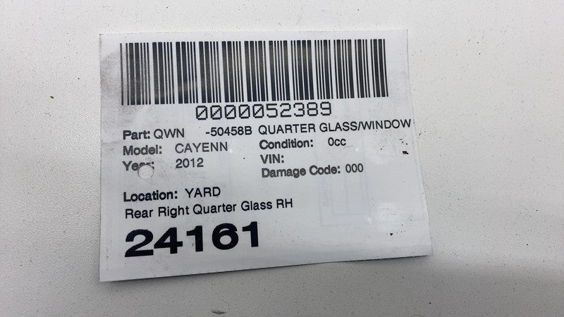 7P5845298 2011-2018 Porsche Cayenne Rear Passenger Side Quarter Corner Window Glass Right