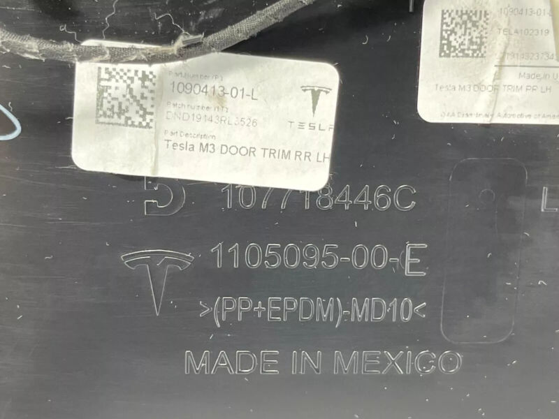 2017-2020 Tesla Model 3 M3 Rear Driver Side Interior Door Panel Trim Card Left