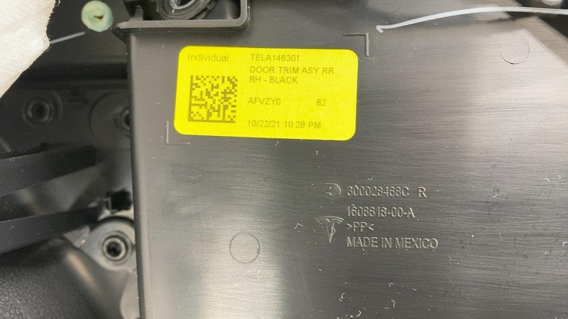 160861800A ⭕ 2021-2023 Tesla Model 3 Rear Right Interior Door Panel Trim Card 1608618-00-A