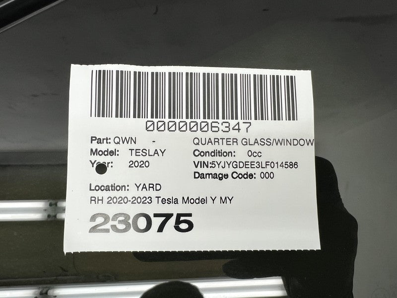 2020-2023 Tesla Model Y Rear Passenger Side Quarter QTR Window Glass R