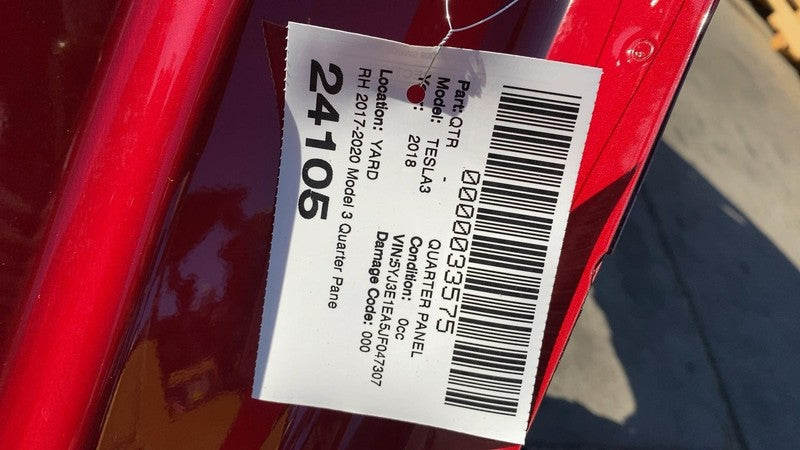 ⭕ 2017-2020 Tesla Model 3 Rear Right Quarter Panel Structural Frame Cut Red PPMR