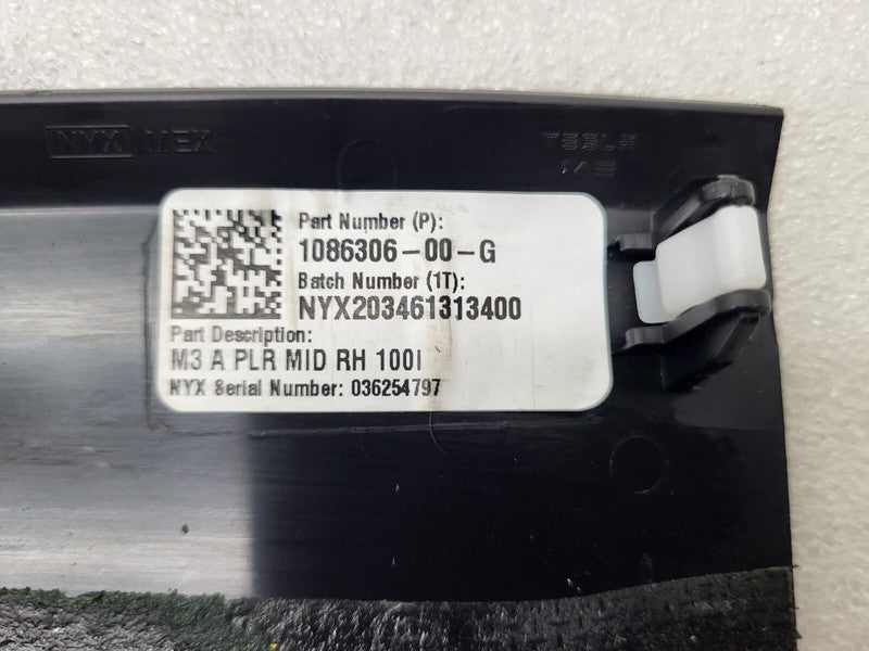108630600G ⭕ 2017-2023 Tesla Model 3 Passenger Right Mid A-Pillar Trim Cover 1086306-00-G