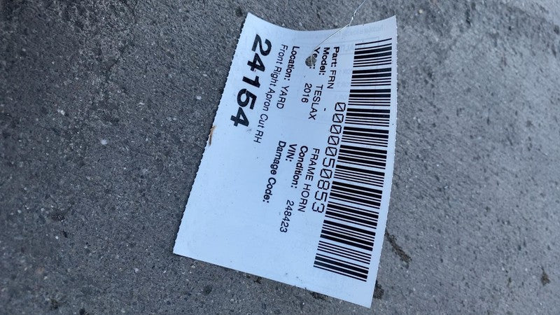 2016-2020 Tesla Model X Front Passenger Frame Horn Rail Cut Tower Stru