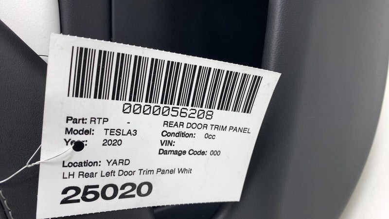 1105095 00 2017-2020 Tesla Model 3 M3 Rear Driver Side Door Panel Trim Cover White Left LH