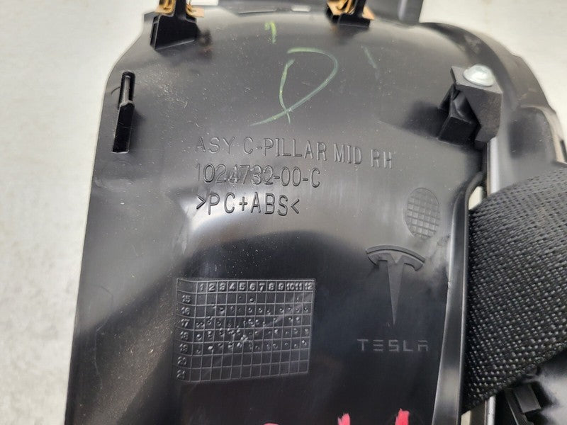 102473200C ⭕ 12-15 Model S Rear Right Seat Belt Retractor w/ Mid C-Pillar Trim 1023136-05-D