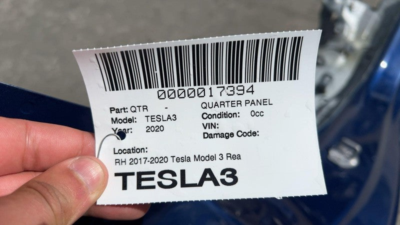 ⭕ 2017-2020 Tesla Model 3 Rear Right Quarter Panel Structural Cut Out Blue PPSB