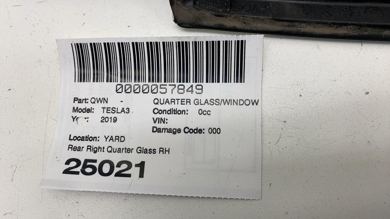 108070600H ⭕ 2017-2020 Tesla Model 3 Rear Right Quarter Fixed Window Glass RH 1080706-00-H