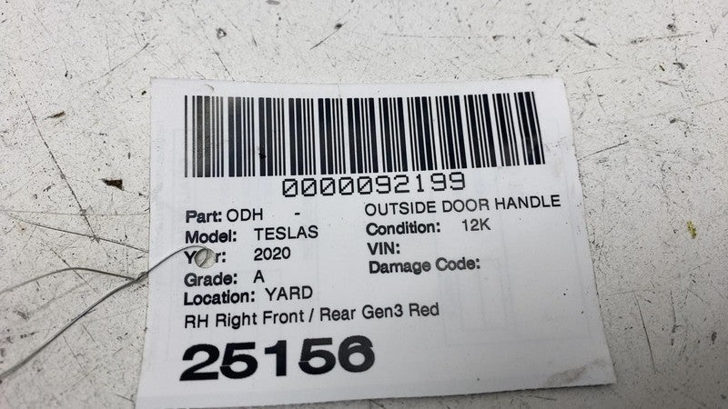 ⭕ 18-20 Model S Rear Right Exterior Door Handle Outer GEN3 Red RH 1100