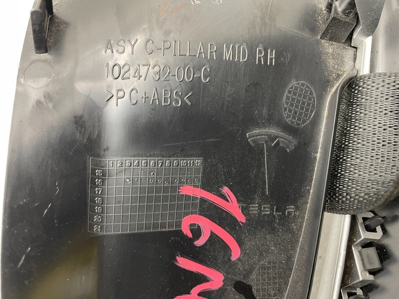 1024732-00-C ⭕ 12-15 Model S Rear Right C-Pillar Middle Trim Cover w/ Seat Belt 1024732-00-C